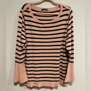 Oversize dusty rose and black strip tunic with bell sleeves. 2X